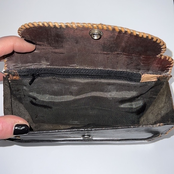 Handtooled Leather and Python Wristlet Clutch - Picture 6 of 9